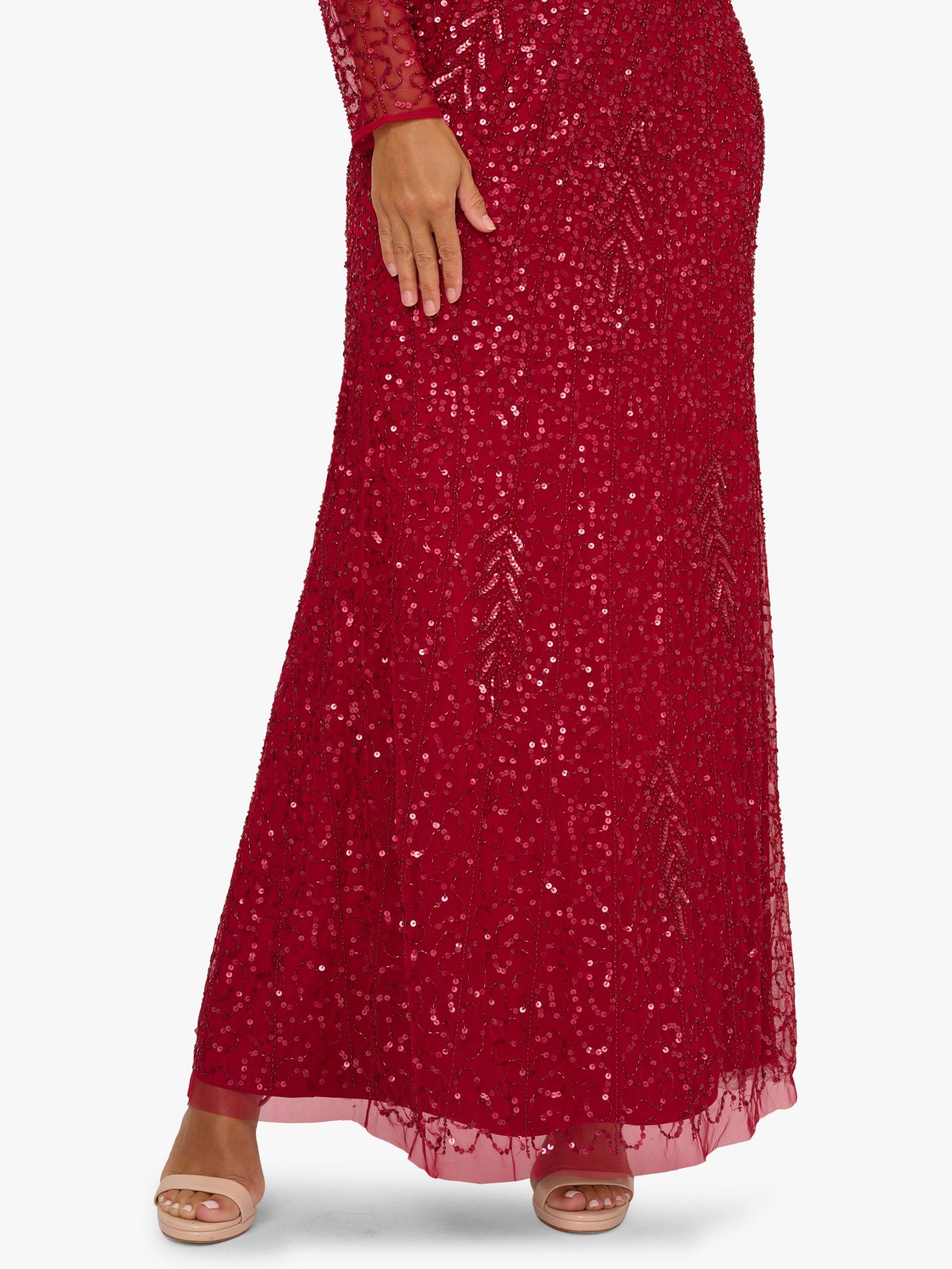 Adrianna Papell Beaded Long Sleeve V Neck Maxi Dress