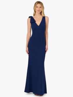 Adrianna Papell Mermaid Crepe Sleeveless V Neck Maxi Dress, Navy