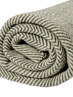 Piglet in Bed Herringbone Pure Wool Blanket - view 2, Fern Green/Cream