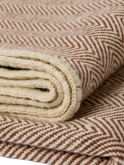 Piglet in Bed Herringbone Pure Wool Blanket - view 2, Mocha/Cream