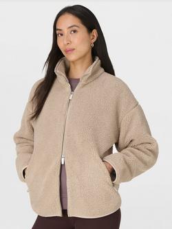 Sweaty Betty Plush Textured Zip Up Fleece, Dusk Beige - view 2, Dusk Beige