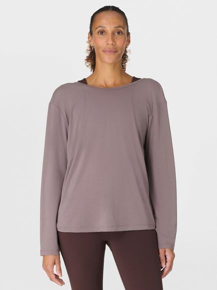 Sweaty Betty Soft Flow Strappy Back Boxy Long Sleeve Top, Grounded Brown, Grounded Brown