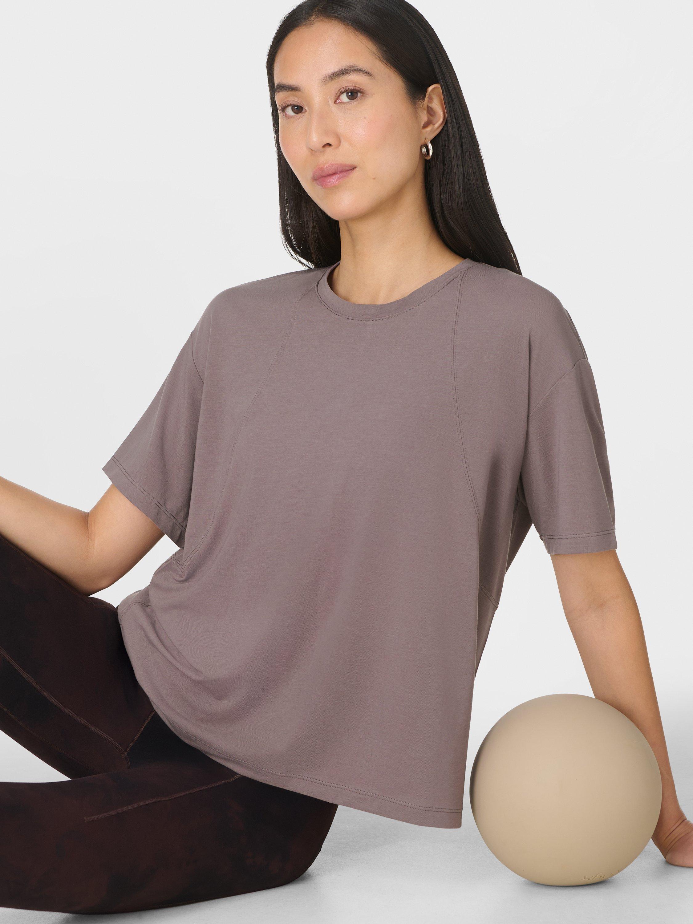 Product image 2 of 7, which shows Sweaty Betty Soft Flow Studio T-Shirt, Grounded Brown, S