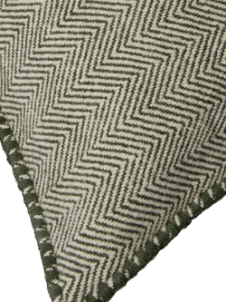 Piglet in Bed Herringbone Rectangular Pure Wool Cushion Cover - view 2, Fern Green/Cream