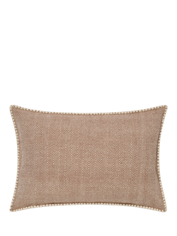 Piglet in Bed Herringbone Rectangular Pure Wool Cushion Cover, Mocha/Cream
