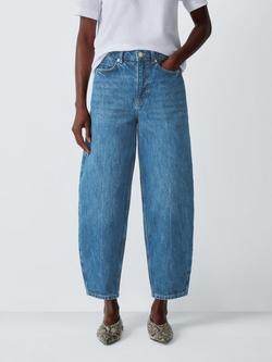 John Lewis Crease Barrel Leg Jeans, Mid Blue, Mid Blue