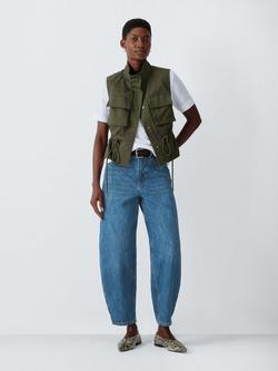 John Lewis Crease Barrel Leg Jeans, Mid Blue, Mid Blue