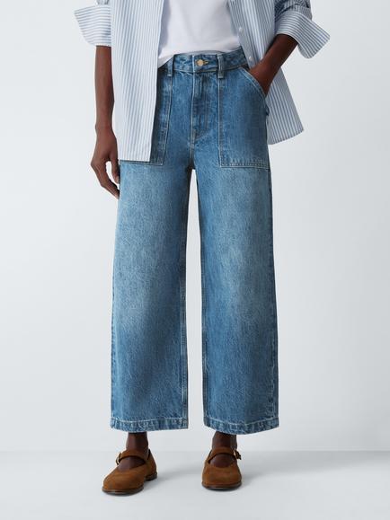 John Lewis Mid Rise Crop Leg Jeans - view 2, Mid Blue