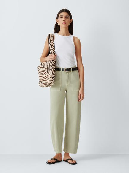 John Lewis Mid Rise Crop Leg Jeans, Khaki