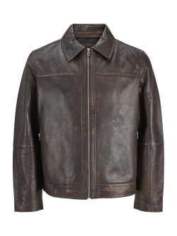 Jack & Jones Kids' Jorclean Leather Jacket, Chocolate Brown, Chocolate Brown