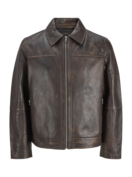 Jack & Jones Kids' Jorclean Leather Jacket, Chocolate Brown, Chocolate Brown