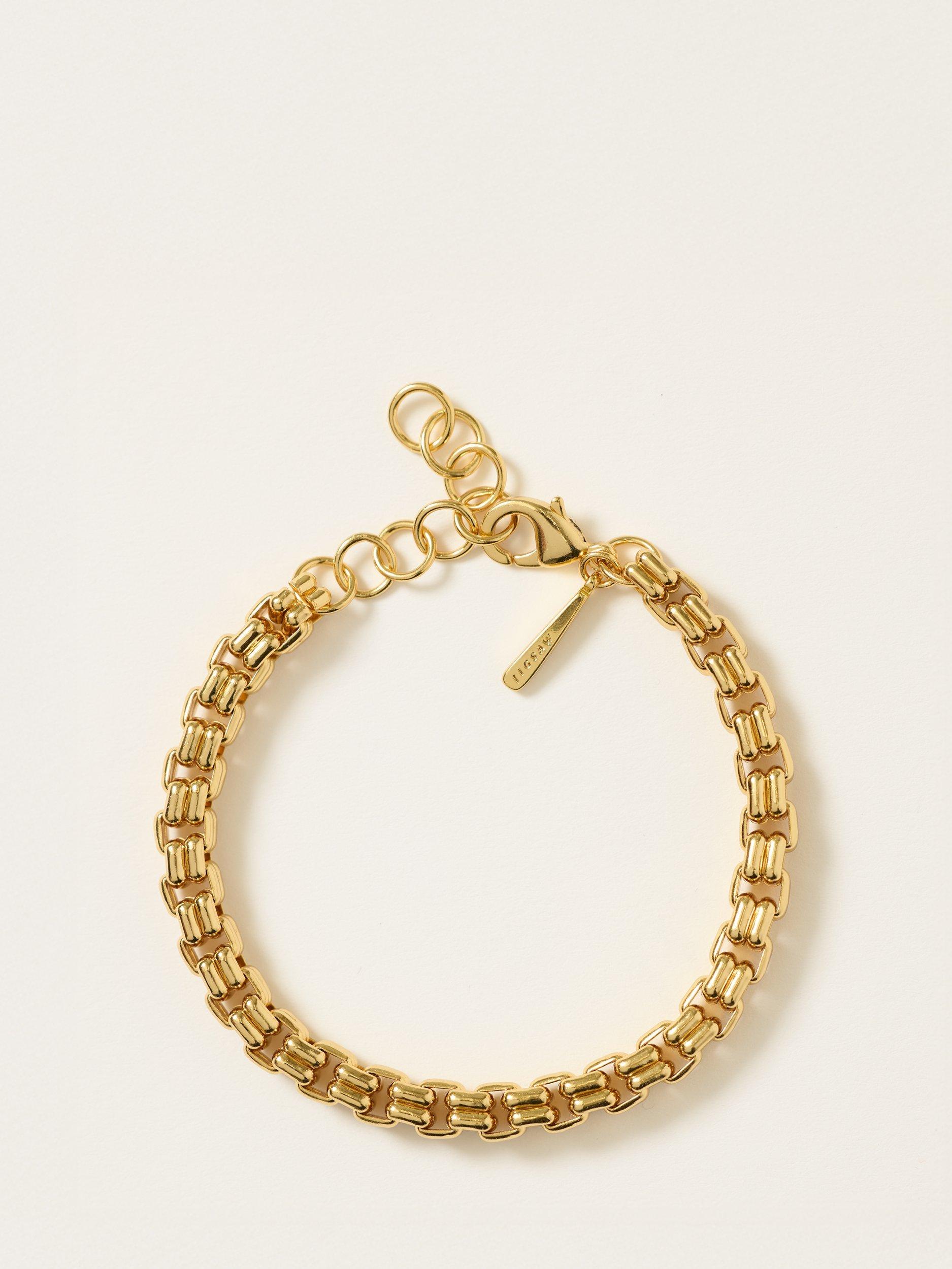 Product image 1 of 3, which shows Jigsaw Cube Chain Bracelet, Gold, Gold Plated