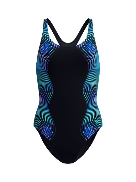 Speedo Print Medalist Swimsuit, Anthracite, Anthracite