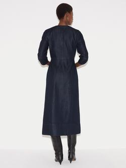 Jigsaw Zip Neck Chambray Denim Midi Dress, Indigo - view 2, Indigo