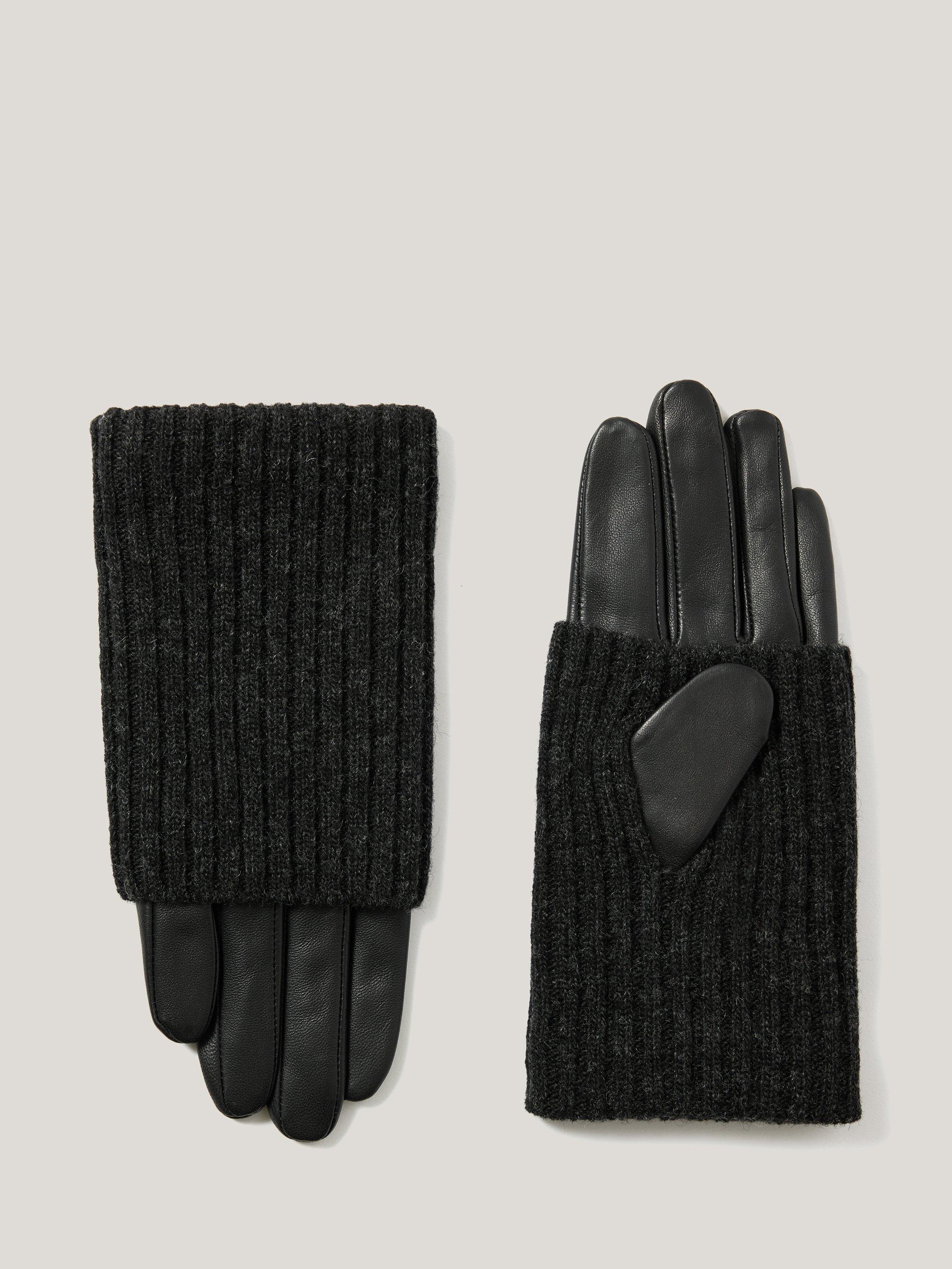 Product image 1 of 3, which shows Jigsaw Knitted Leather Gloves, Black, S-M