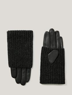 Jigsaw Knitted Leather Gloves, Black, Black