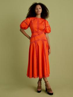 FLORERE Lace Detail Midi Dress, Orange