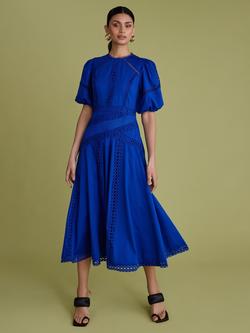 FLORERE Lace Detail Midi Dress, Blue