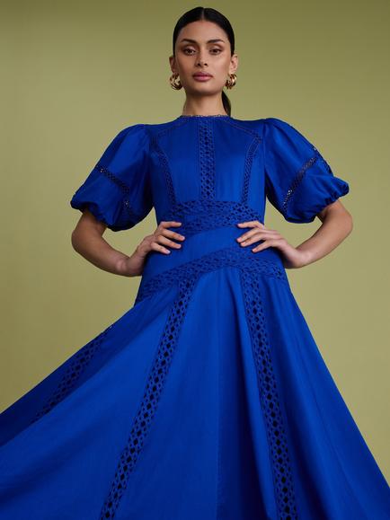 FLORERE Lace Detail Midi Dress - view 2, Blue