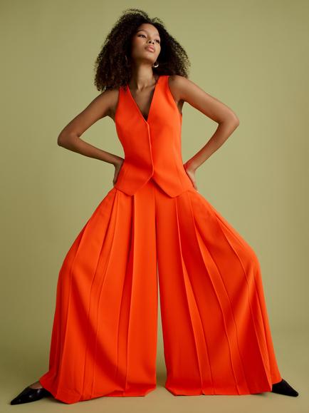 FLORERE Deep Pleat Wide Leg Trousers - view 2, Orange