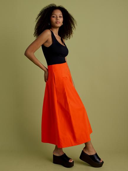 FLORERE Cotton Blend A-Line Midi Skirt, Orange