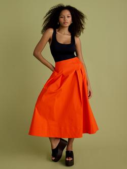 FLORERE Cotton Blend A-Line Midi Skirt - view 2, Orange