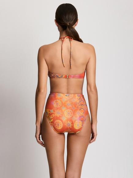 Ralph Lauren Shirred High Waist Bikini Bottoms, Orange/Multi - view 2, Orange/Multi