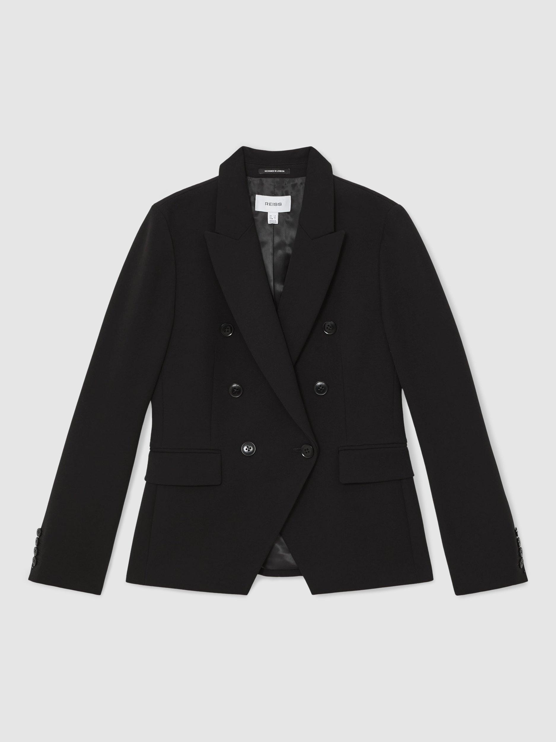 Product image 3 of 5, which shows Reiss Petite Gabi Double Breasted Suit Blazer, Black, 6Pt
