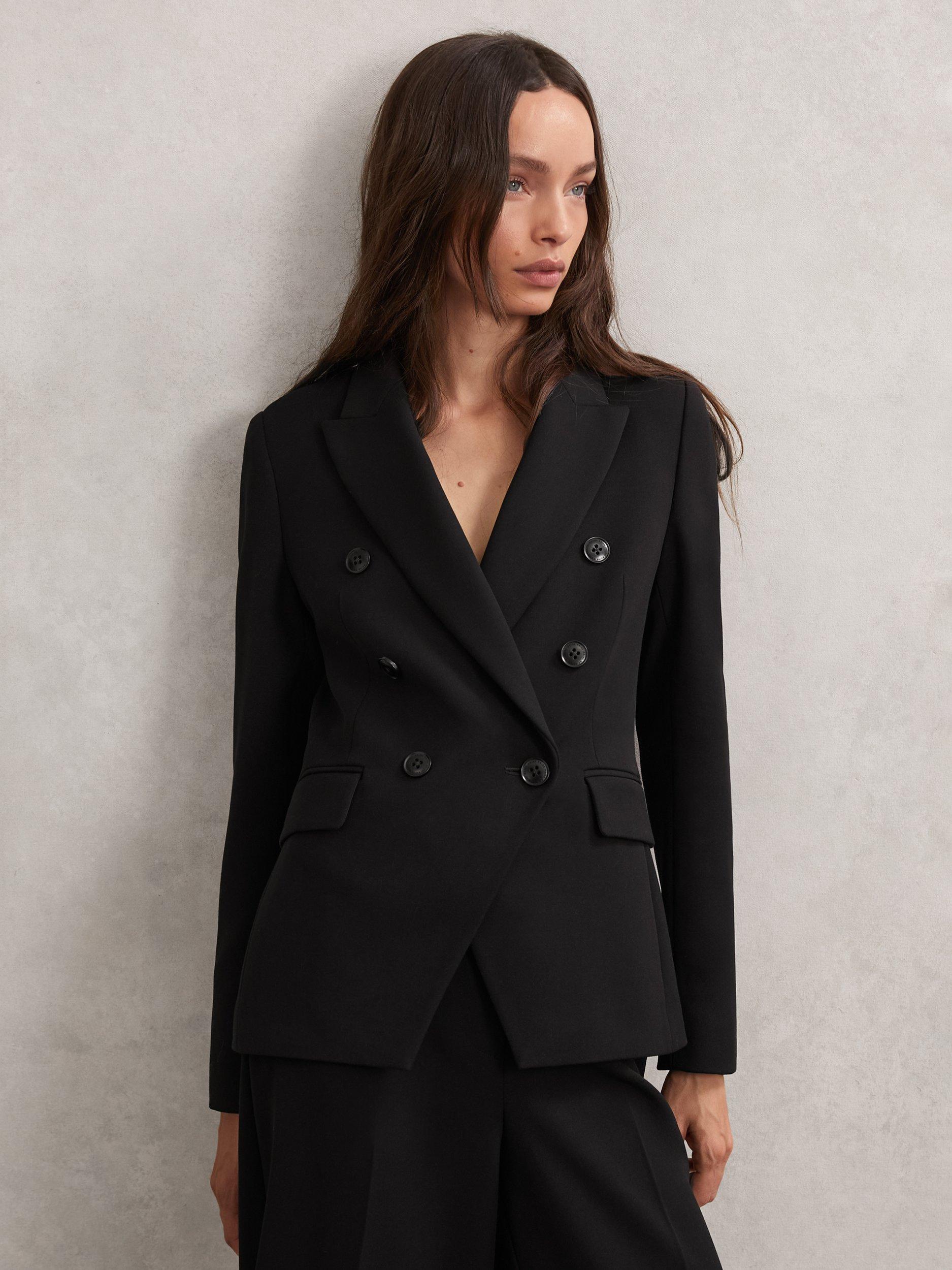 Product image 5 of 5, which shows Reiss Petite Gabi Double Breasted Suit Blazer, Black, 6Pt