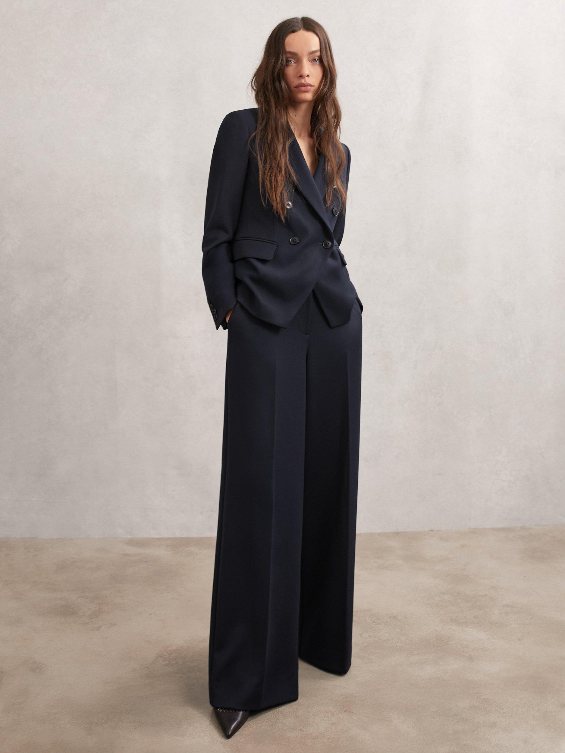 Product image 1 of 5, which shows Reiss Petite Gabi Asymmetric Blazer, Navy, 6Pt