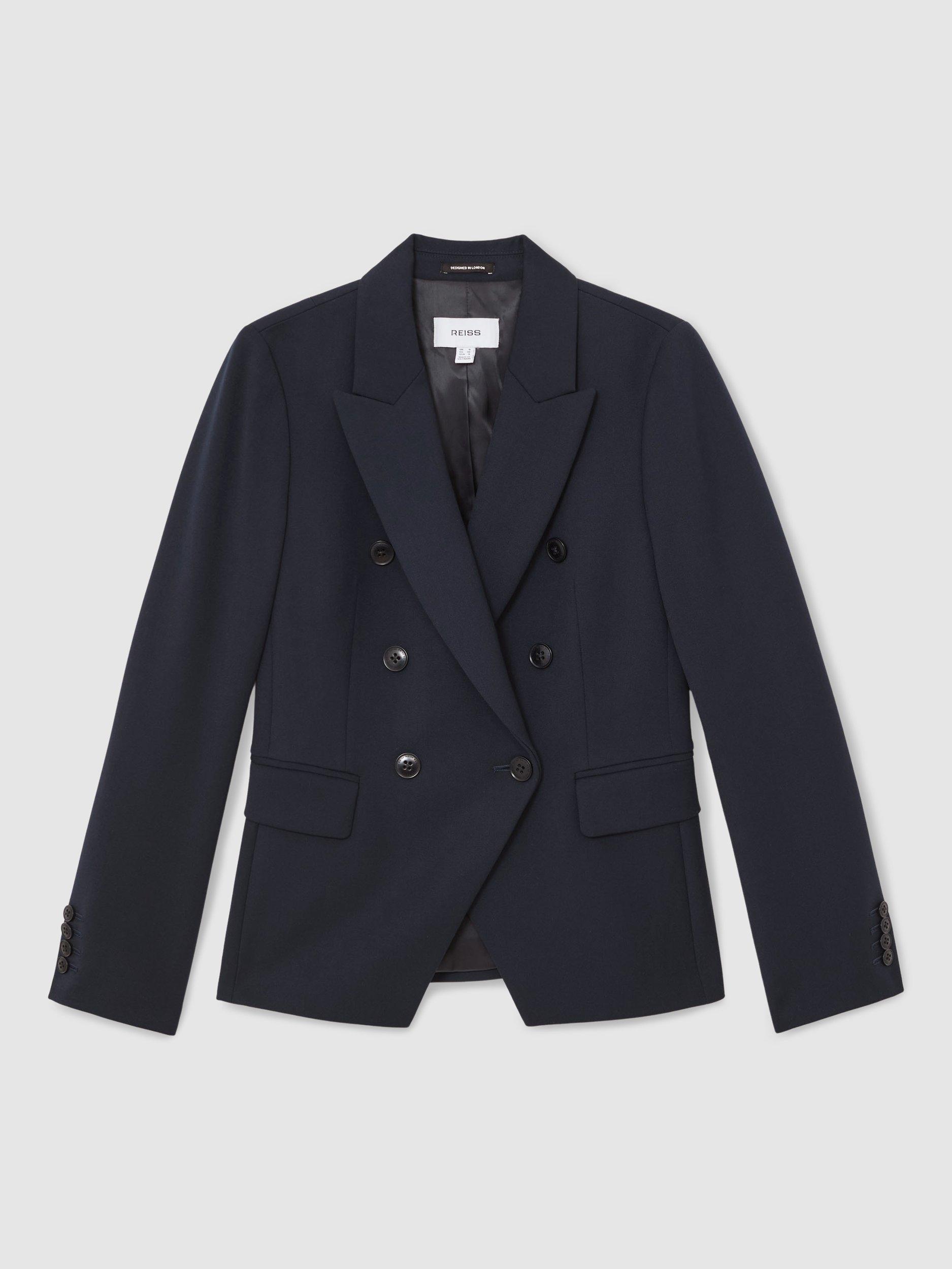 Product image 3 of 5, which shows Reiss Petite Gabi Asymmetric Blazer, Navy, 6Pt