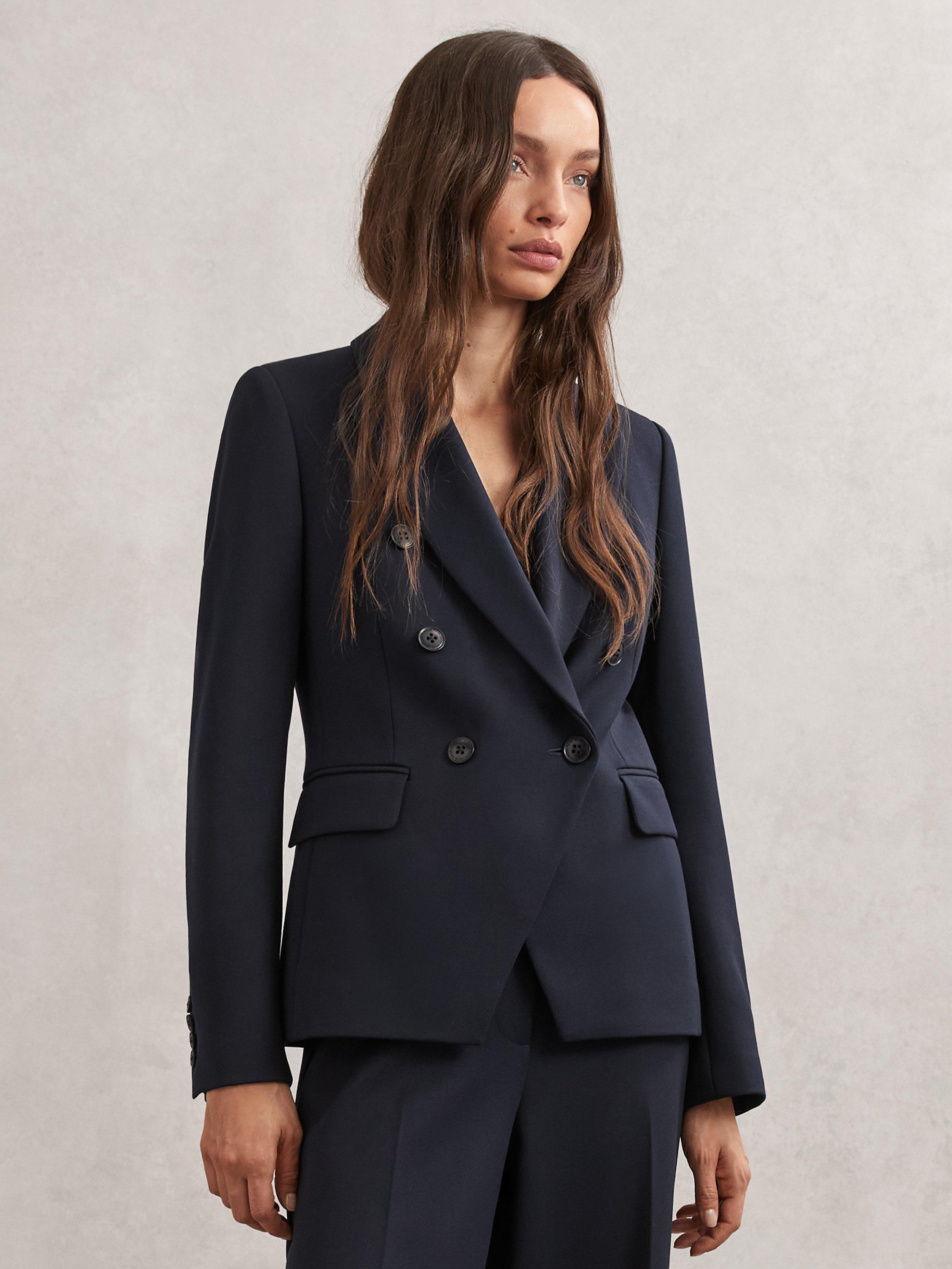 Product image 4 of 5, which shows Reiss Petite Gabi Asymmetric Blazer, Navy, 6Pt