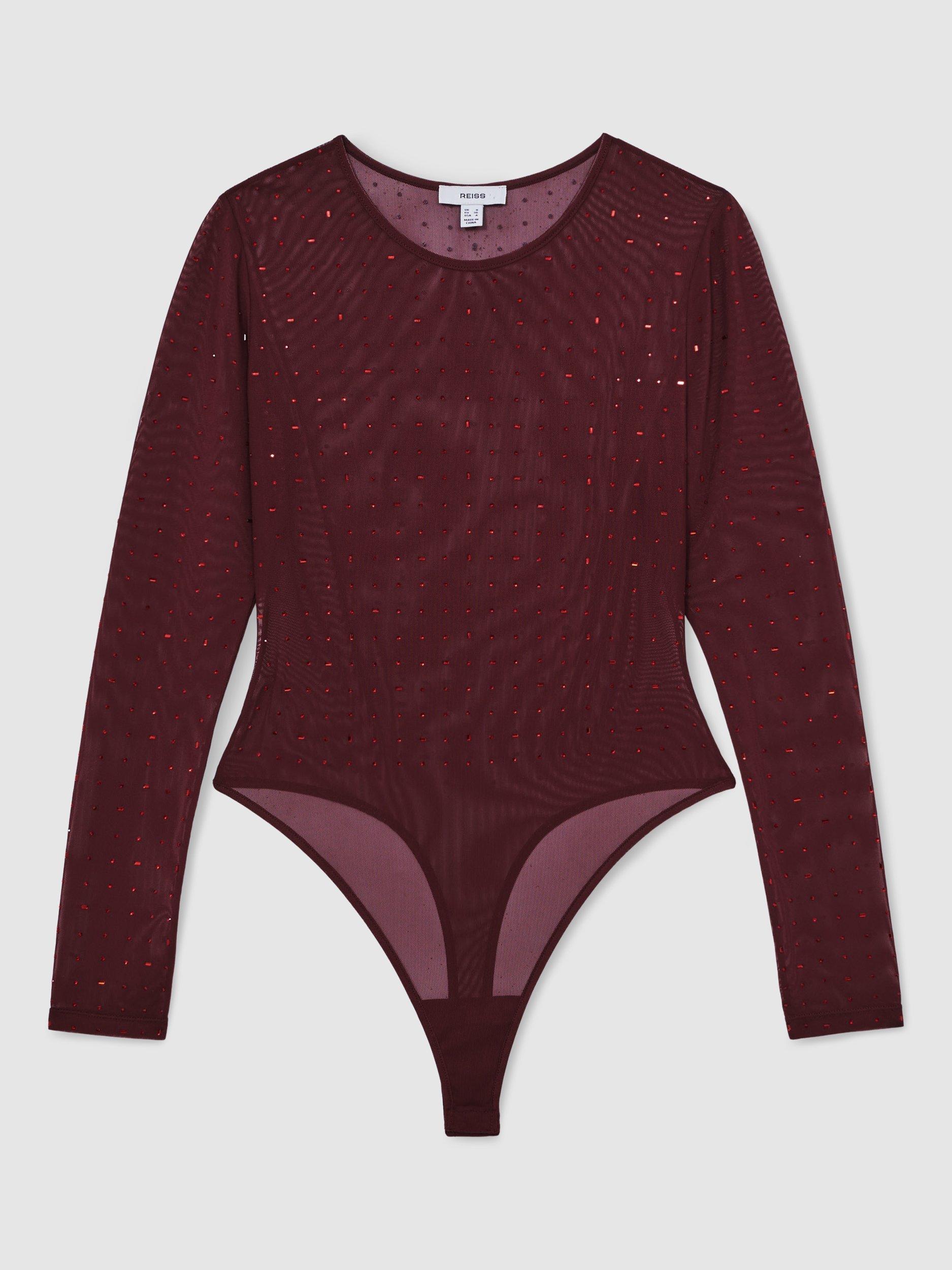Product image 3 of 5, which shows Reiss Pippa Sparkle Bodysuit, Red, 10