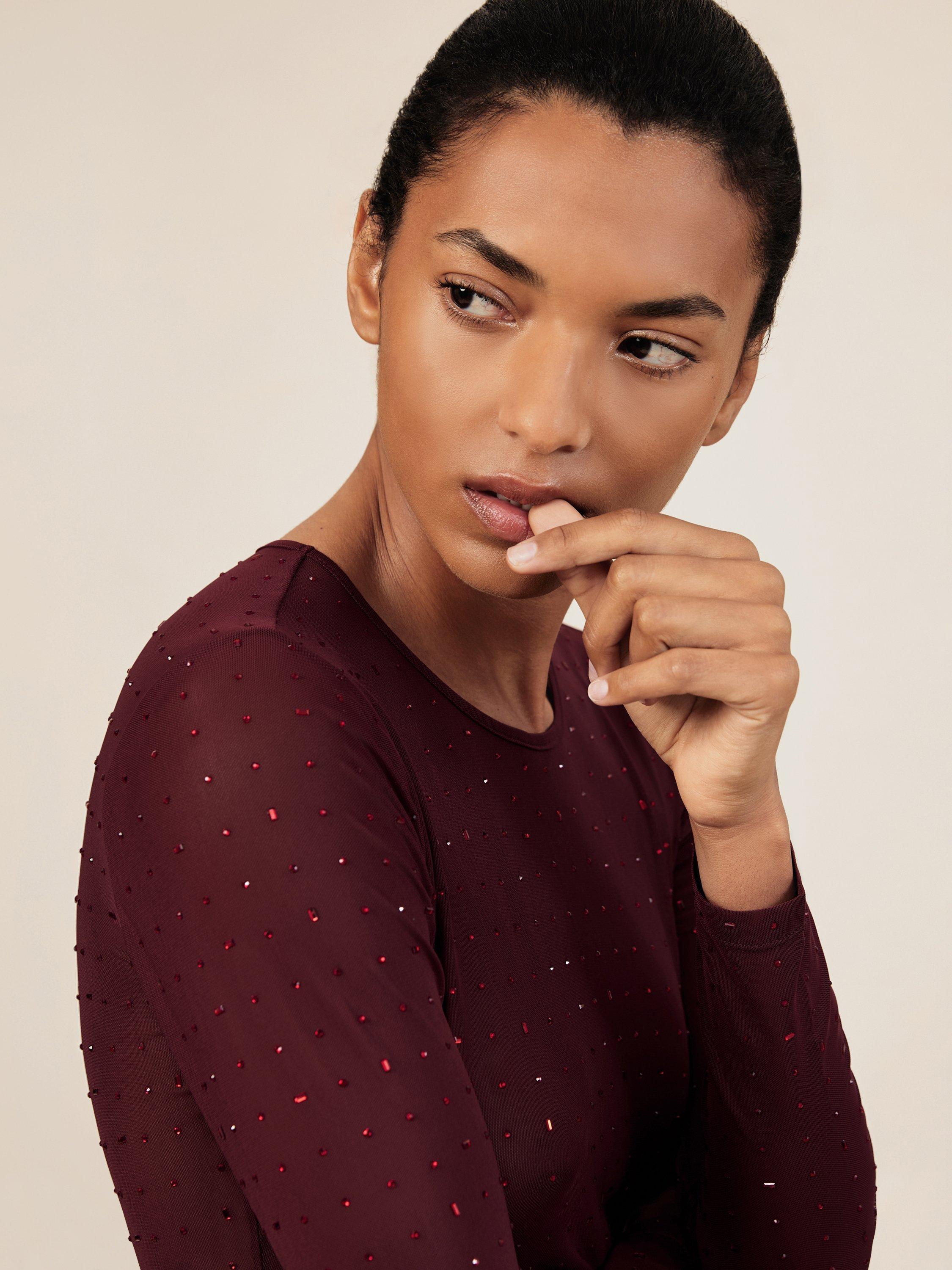 Product image 5 of 5, which shows Reiss Pippa Sparkle Bodysuit, Red, 10