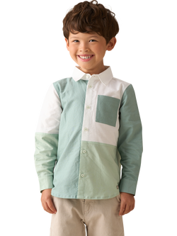 Angel & Rocket Kids' Colour Block Long Sleeved Oxford Shirt, Sage, Sage
