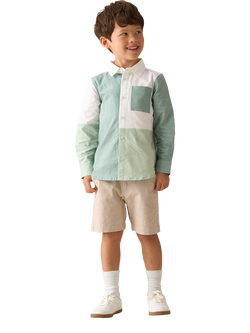 Angel & Rocket Kids' Colour Block Long Sleeved Oxford Shirt, Sage - view 2, Sage