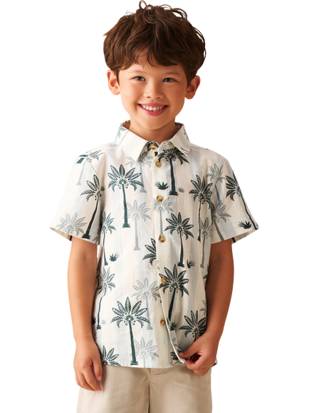 Angel & Rocket Kids' Cotton Short Sleeved Palm Tree Shirt, Green, Green