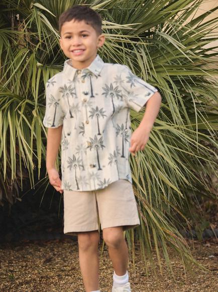 Angel & Rocket Kids' Cotton Short Sleeved Palm Tree Shirt, Green - view 2, Green