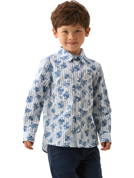 Angel & Rocket Kids' Stripe Floral Shirt, Blue, Blue