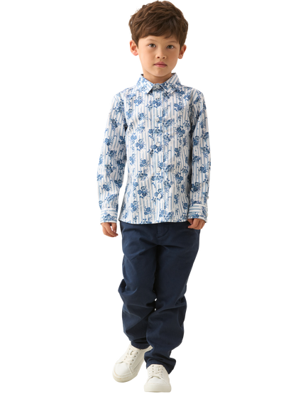 Angel & Rocket Kids' Stripe Floral Shirt, Blue - view 2, Blue