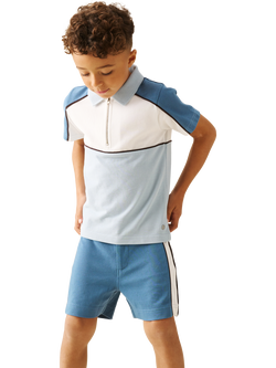 Angel & Rocket Kids' Asher Blocked Pique Zip Polo Shirt, Blue, Blue