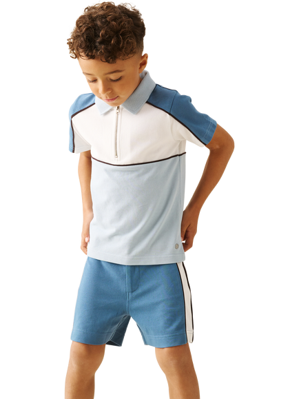Angel & Rocket Kids' Asher Blocked Pique Zip Polo Shirt, Blue, Blue