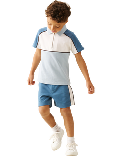 Angel & Rocket Kids' Asher Blocked Pique Zip Polo Shirt, Blue - view 2, Blue
