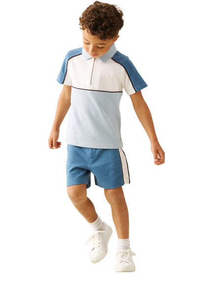 Angel & Rocket Kids' Asher Blocked Pique Zip Polo Shirt, Blue - view 2, Blue