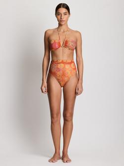 Ralph Lauren Shirred Bandeau Bikini Top, Orange/Multi, Orange/Multi