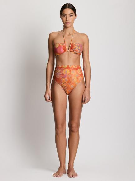 Ralph Lauren Shirred Bandeau Bikini Top, Orange/Multi, Orange/Multi