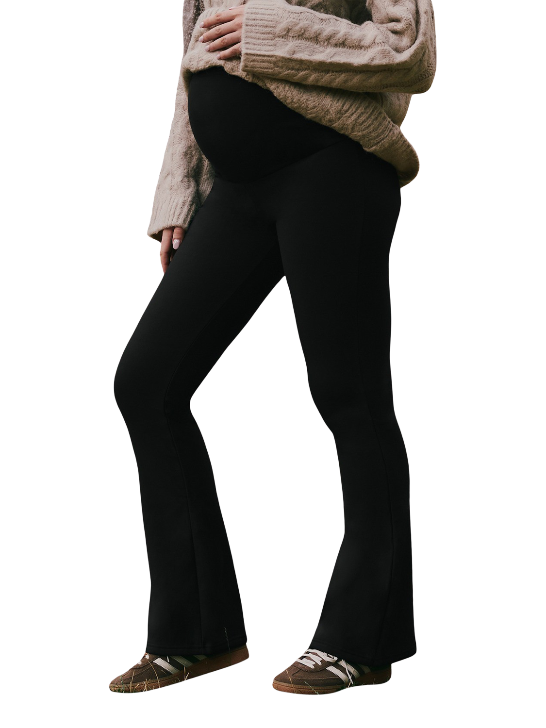 Product image 1 of 6, which shows Lovall Flared Maternity Leggings, Black, 10