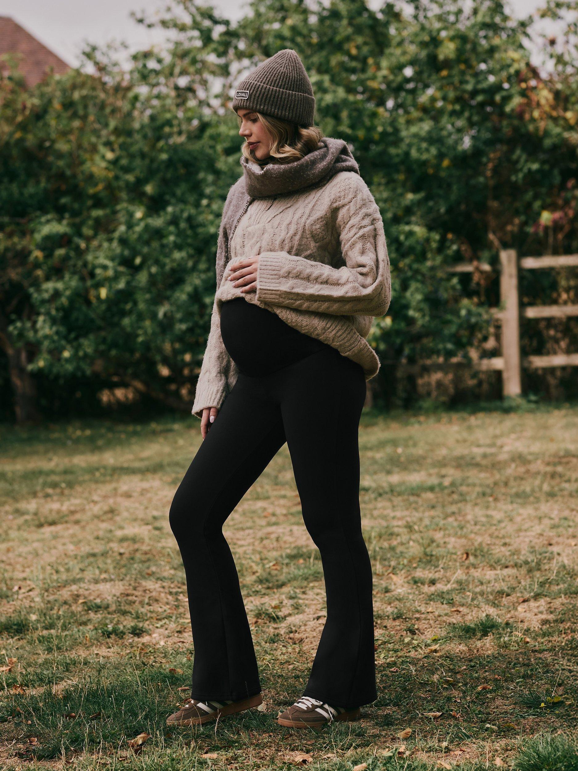 Product image 3 of 6, which shows Lovall Flared Maternity Leggings, Black, 10