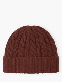 Brora Ribbed Pure Cashmere Beanie Hat, Conker, Conker