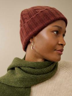 Brora Ribbed Pure Cashmere Beanie Hat, Conker - view 2, Conker